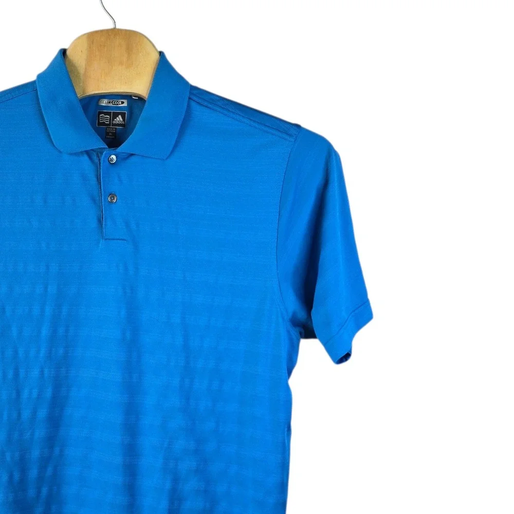 Adidas ClimaCool Blue Striped Golf Polo‎ Shirt Mens XL Short Sleeve Performance
